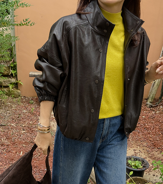 ハイネックレザーブルージョンジャケット 