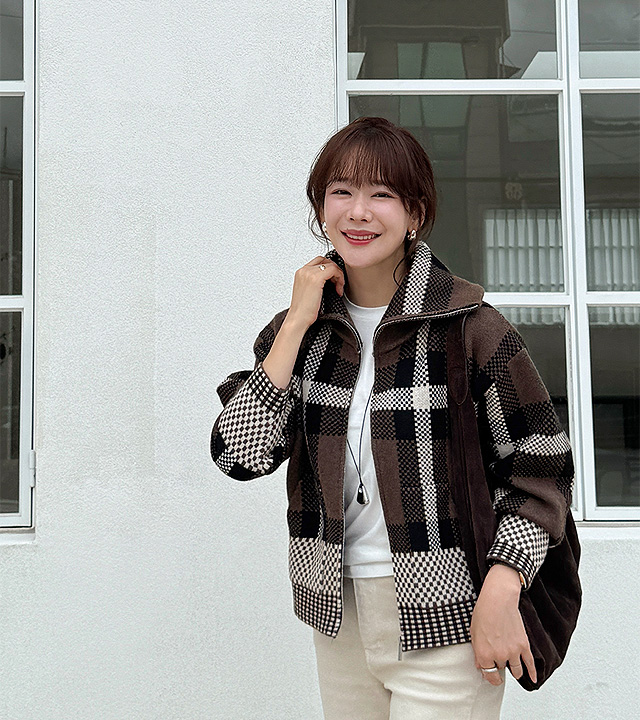 ビビチェックカラ執業カーディガン