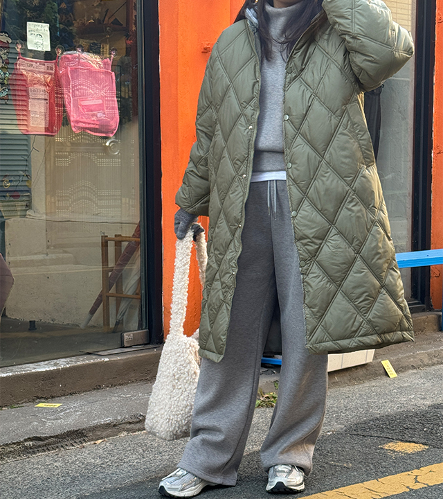 キルティングフードロングパッド入りジャンパー