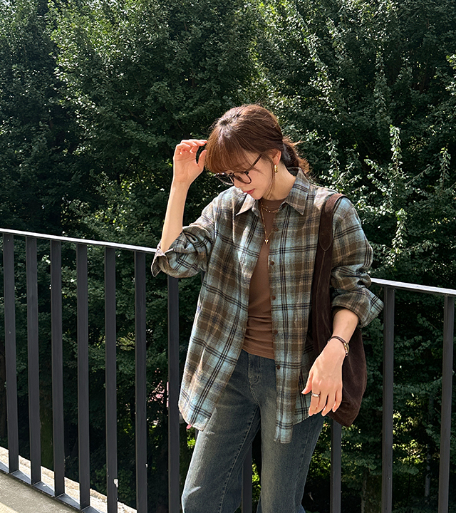 [MADE]ミントチョコチェックシャツ