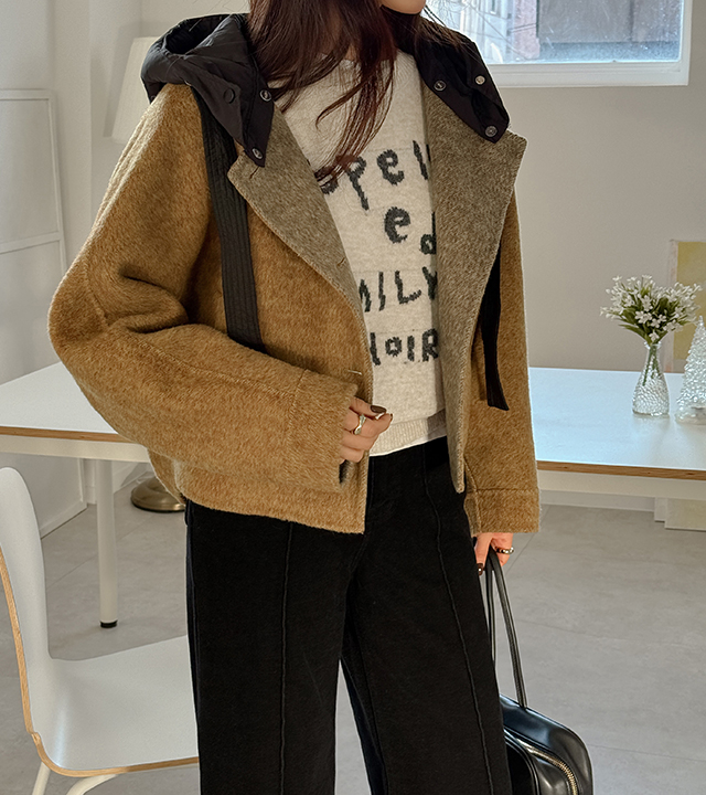 ダックダウンフードアルパカハンドメイドコート