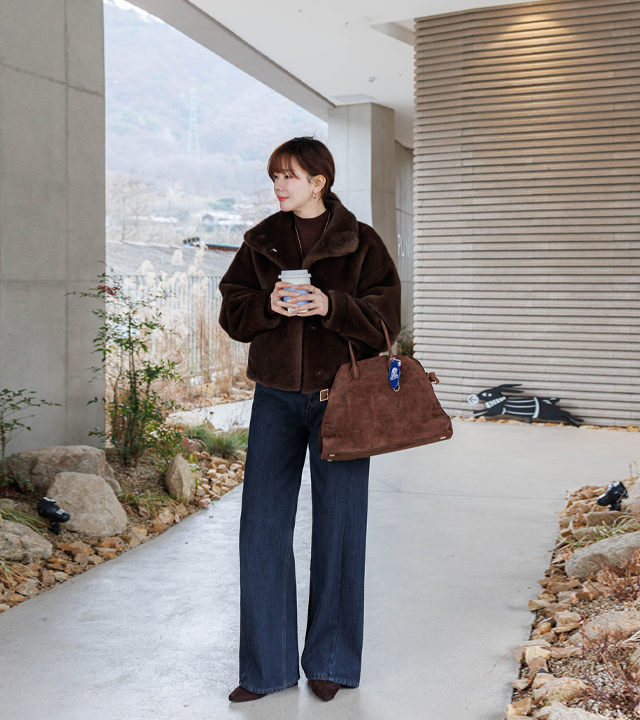 ウォーマーカーブ切開フリース起毛デニム