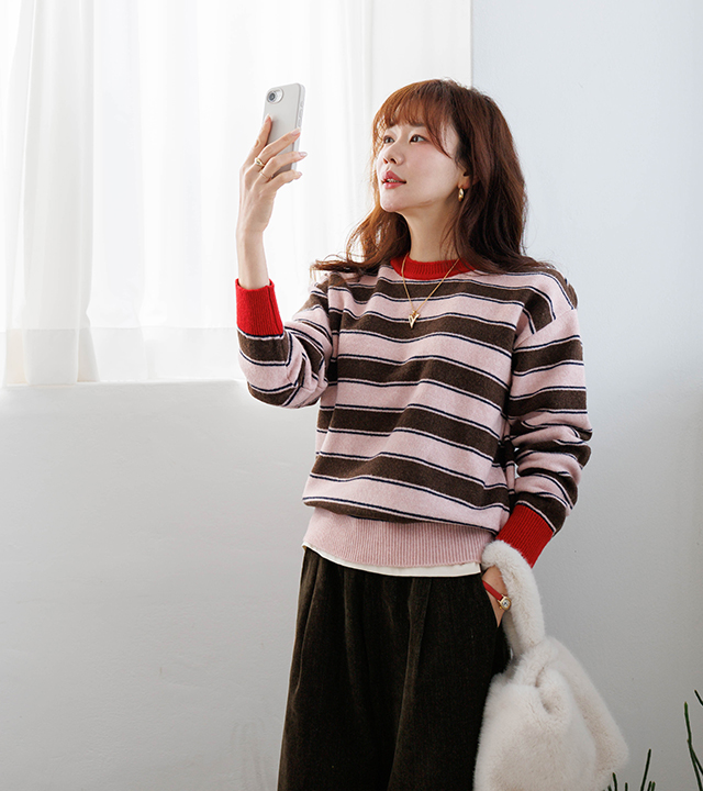 マフィンストライプウールニット