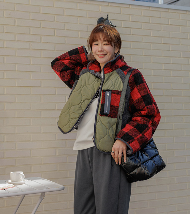 カーリーポーグルミックスキルティングジャンパー 