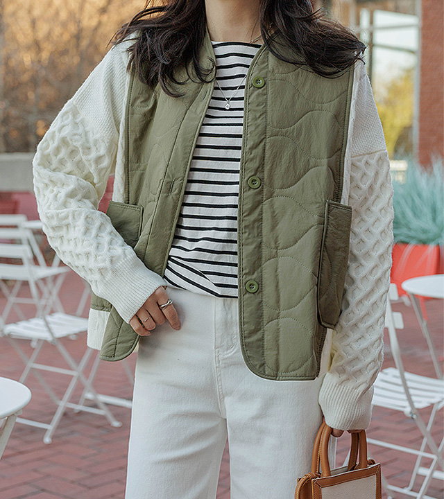 フェイブニット配色キルティングジャンパー