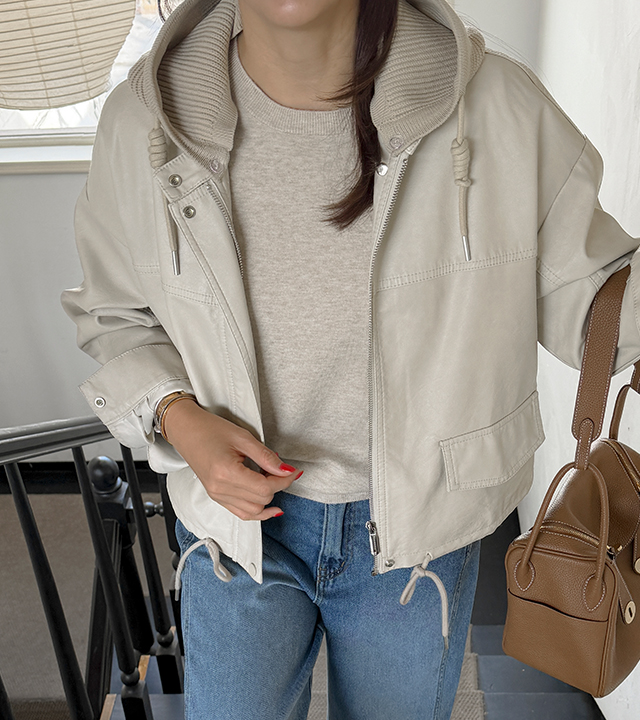 エディットニットフードレザージャケット