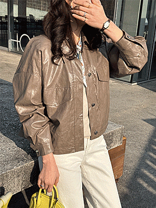 スタニング光沢のあるレザージャケット