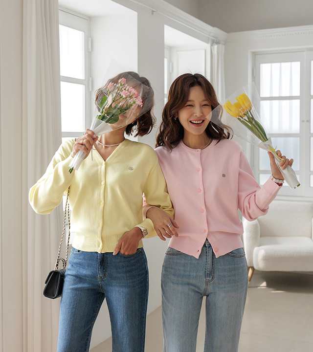 エブリデイコットンニットカーディガン（2Typesラウンドネック/Vネック） 