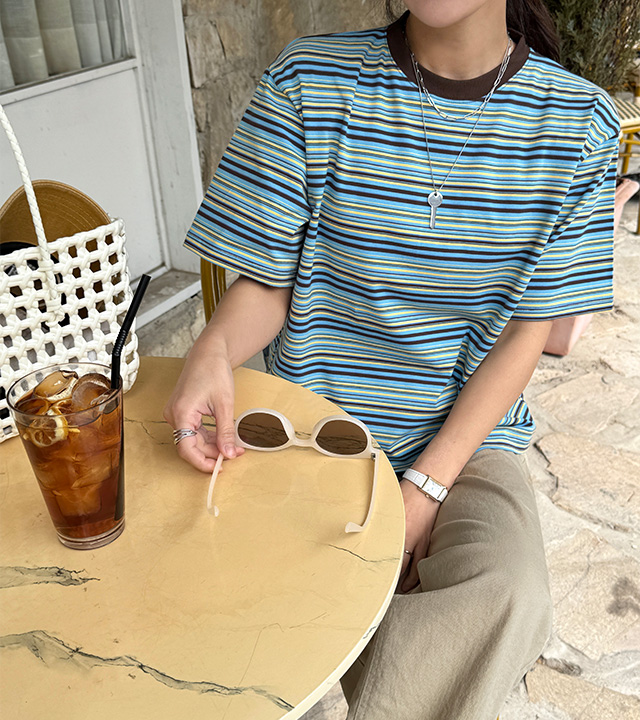 ルナマルチストライプ半袖ティー