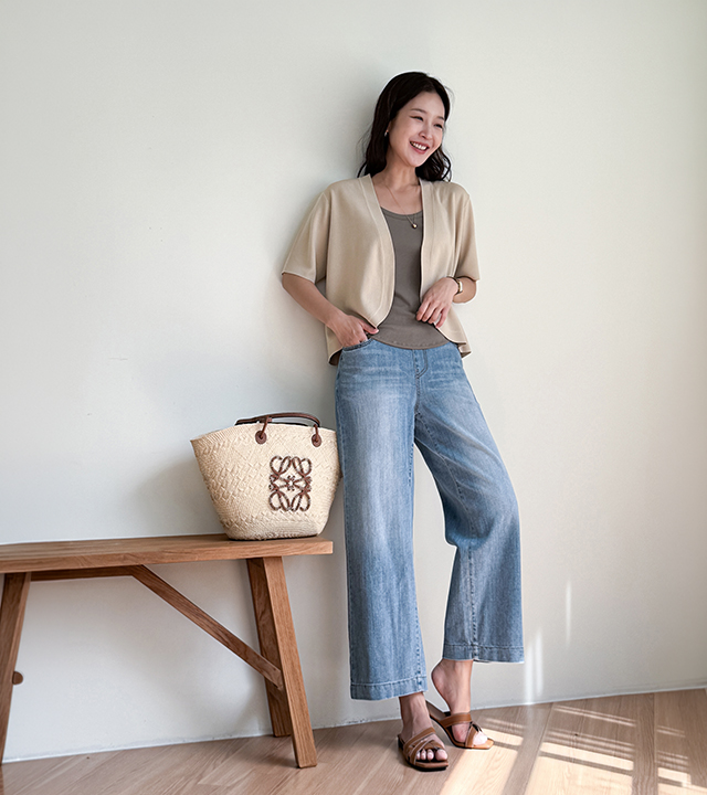 お腹がすいたバンディングデニムパンツ 