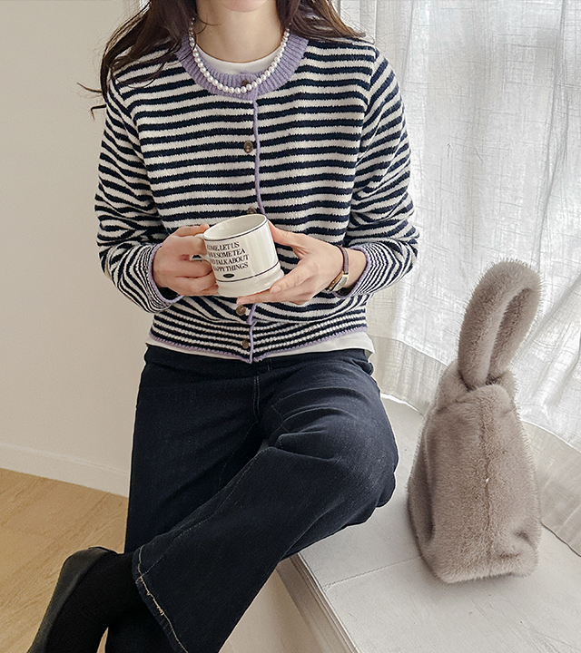 パンプキンストライプ配色ニットカーディガン