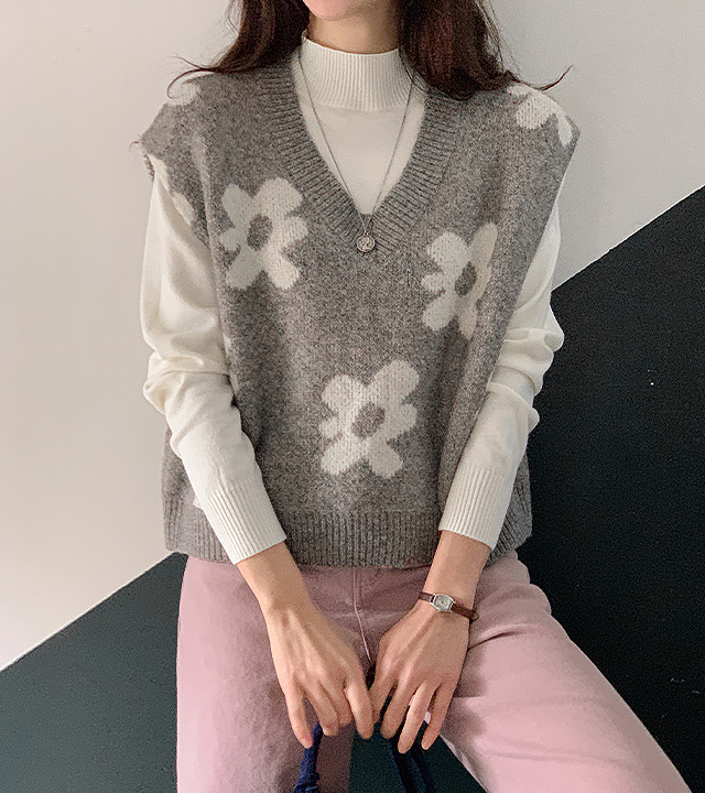 アルパカフラワーニットベスト