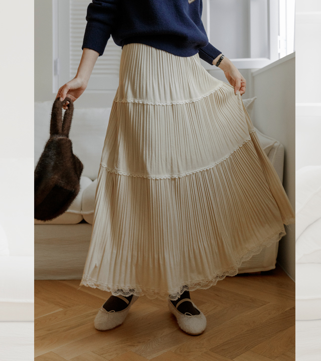 ベルベットレースプリーツスカート