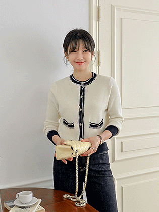マーガレット配色ニットカーディガン