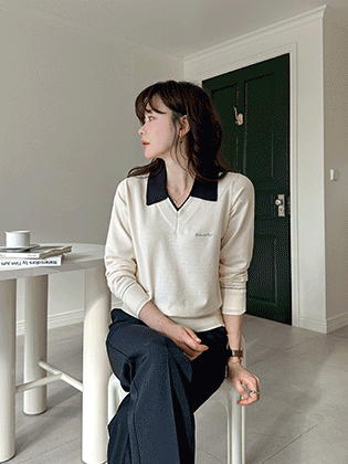 リバーシャツカラーカラーニット