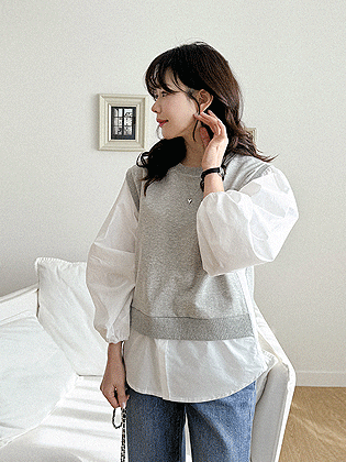 アンニューエルパフ配色ブラウス