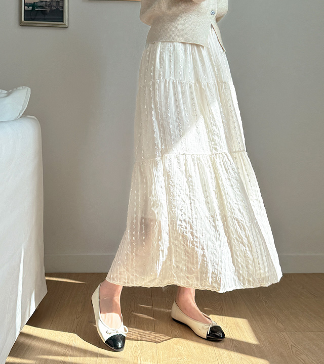 フリンジレースシフォンスカート