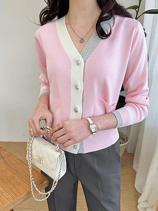 トリプル配色ニットカーディガン 