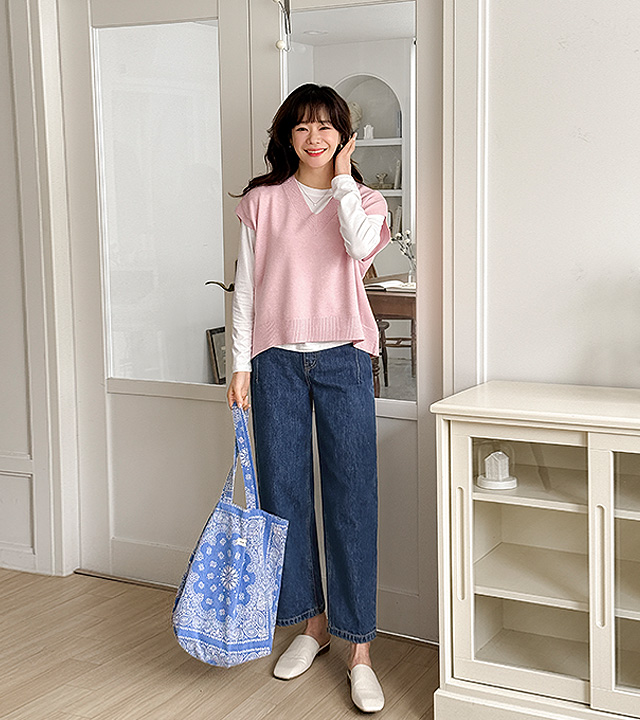 ラウルバックトリームVネックニットベスト