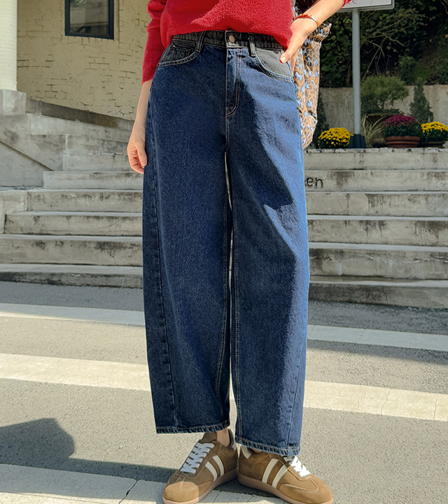 ウエスト配色カーブフィットデニム