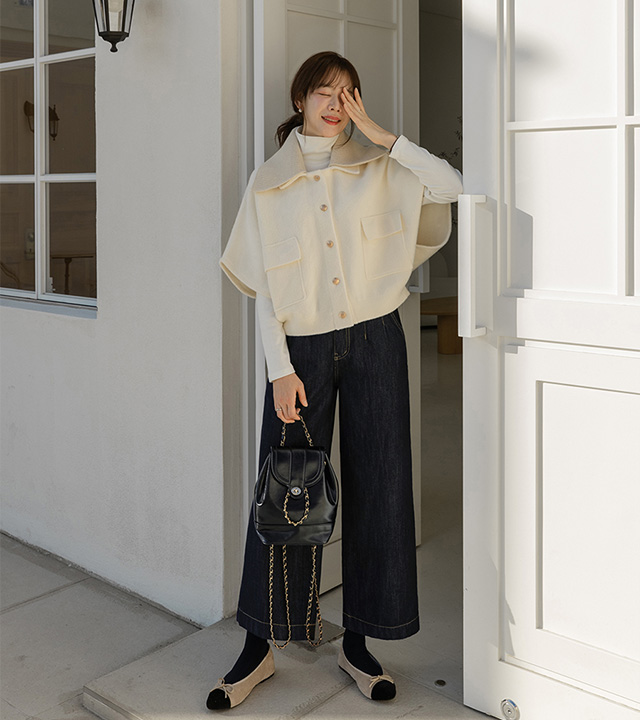 ノンフェード起毛ワイドデニムパンツ