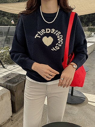 ハートレタリングラウンドニット