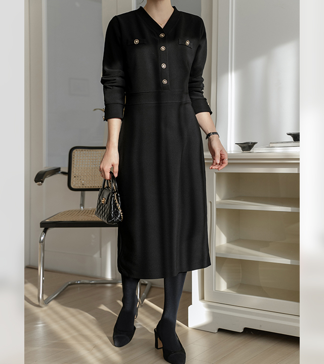 ステラゴールドボタン起毛ワンピース