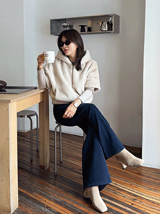 メゾンハーフスリーブファーフードジャンパー