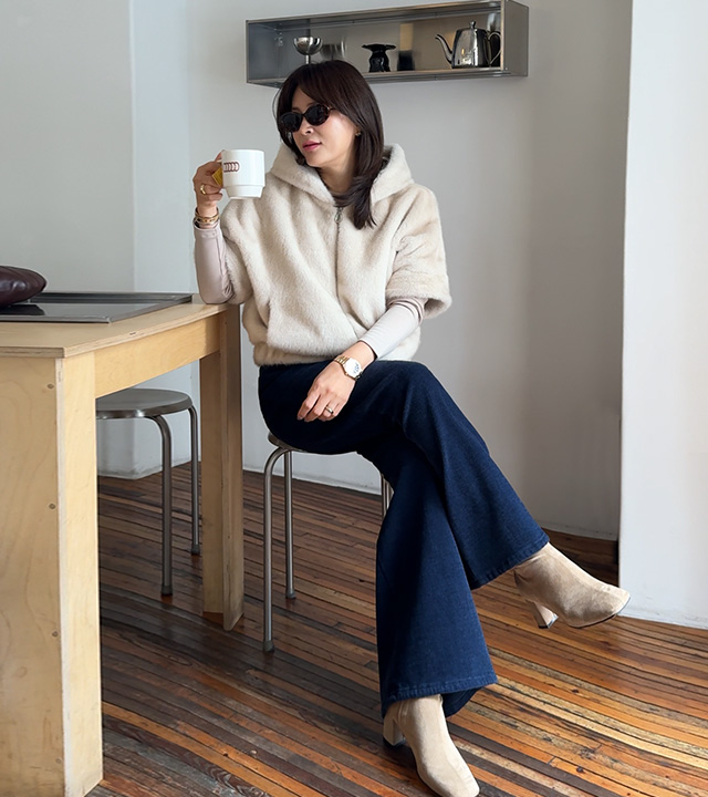 メゾンハーフスリーブファーフードジャンパー