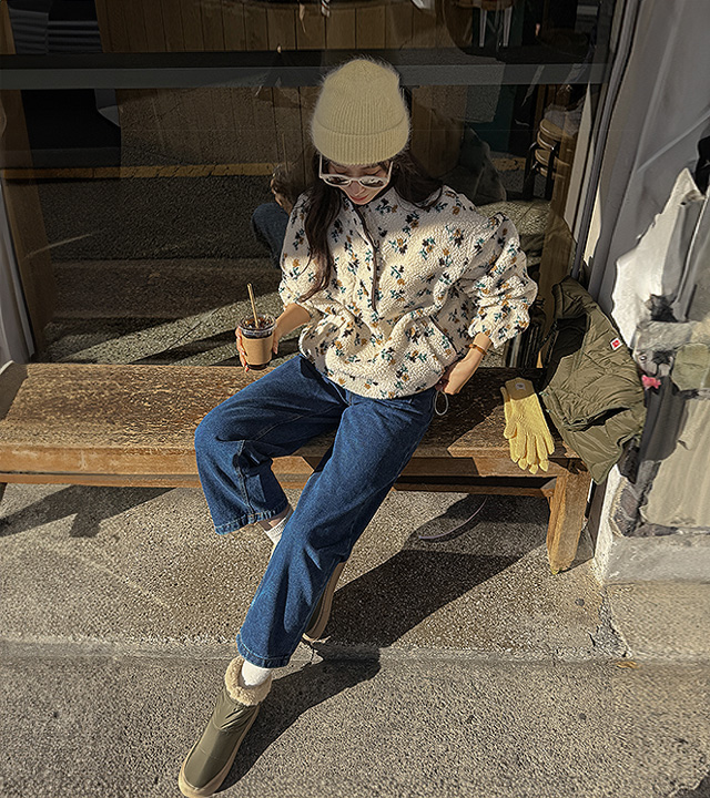 フラワーフリースハーフオープンジャンパー