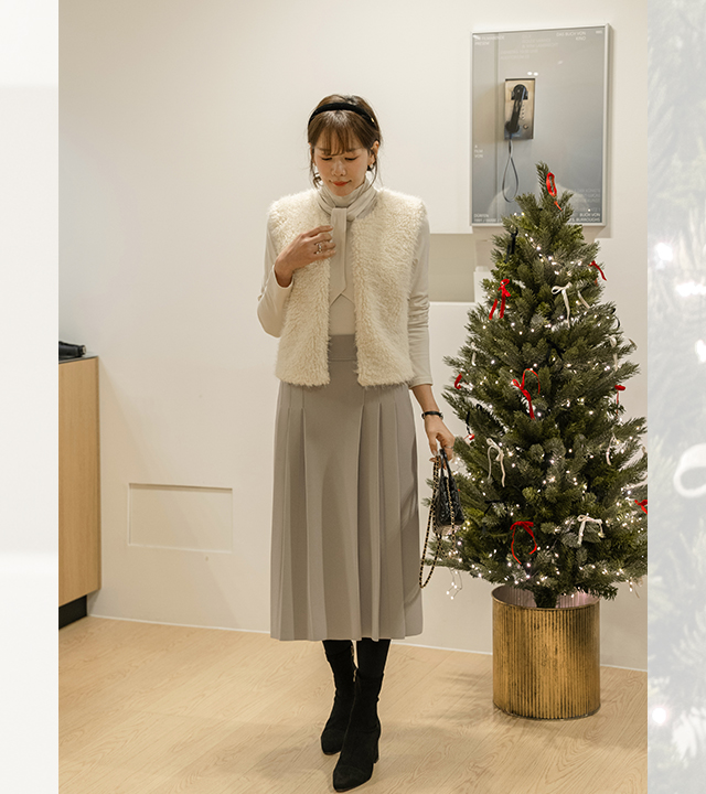 ツインプリーツ起毛スカート