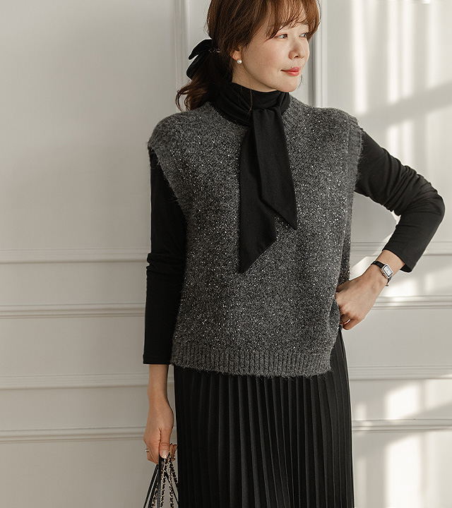 シャインスパンコールウールニットベスト