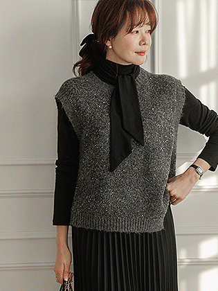 シャインスパンコールウールニットベスト