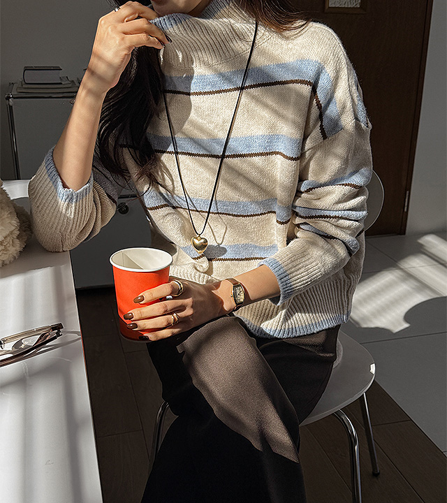 モリストライプウールバンポーラニット