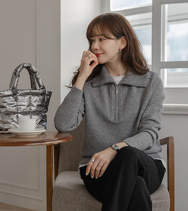 ペリアンハーフジップニット