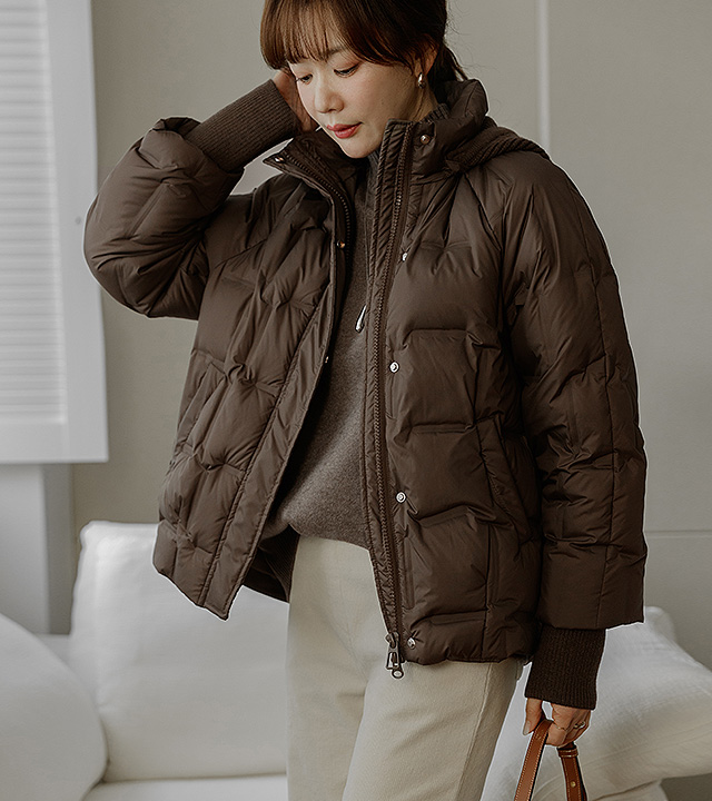 ウールニットフードダックダウンパディング