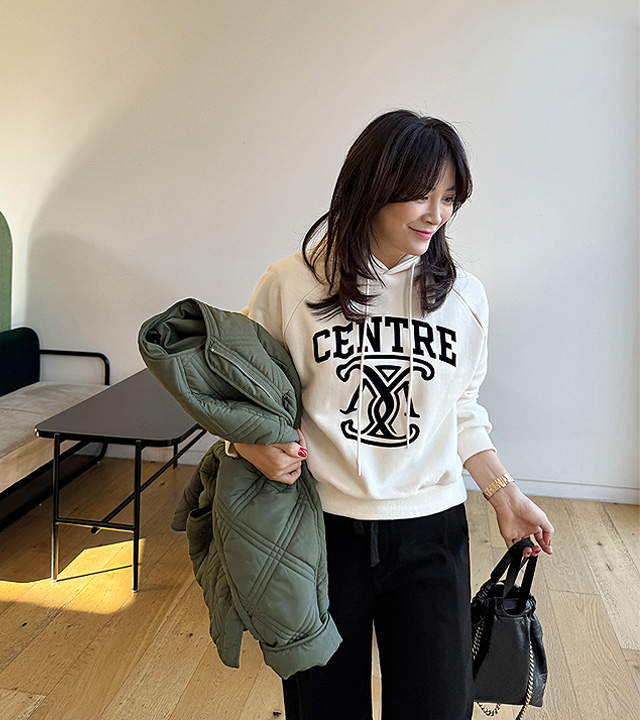 センターベルベットフロッピー起毛フードティー