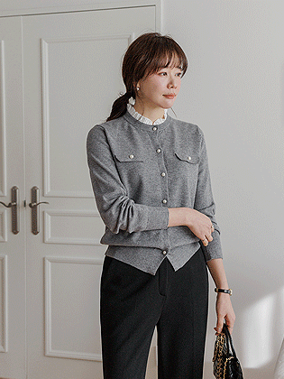 イブフリルパールボタンカーディガン 