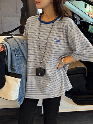 マーガレットパッチストライプ半袖ティー