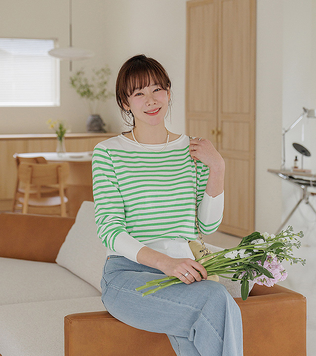 ヘーズストライプボートネックニット