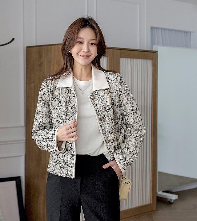 ベルサテンカラーツイードウールジャケット