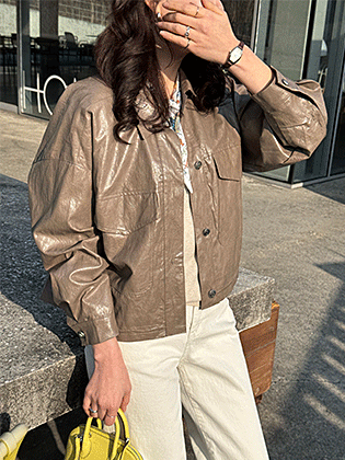 スタニング光沢のあるレザージャケット