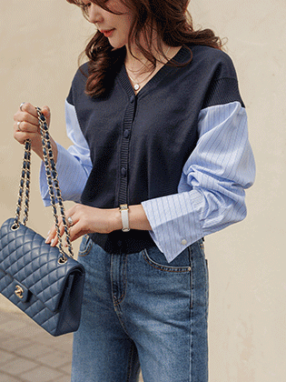 ジェナシャツ配色カーディガン