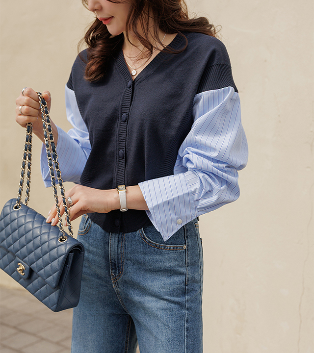 ジェナシャツ配色カーディガン