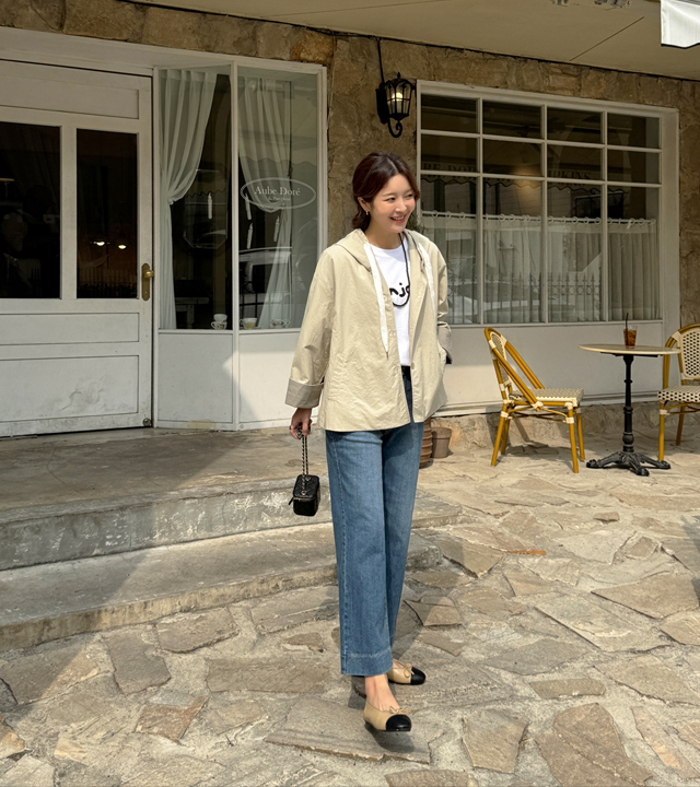 スカーフ袖配色フードジャンパー