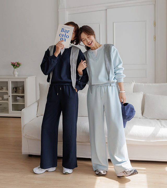 ヘンリーレイヤードマンツーマンパンツセット（ショールセット）