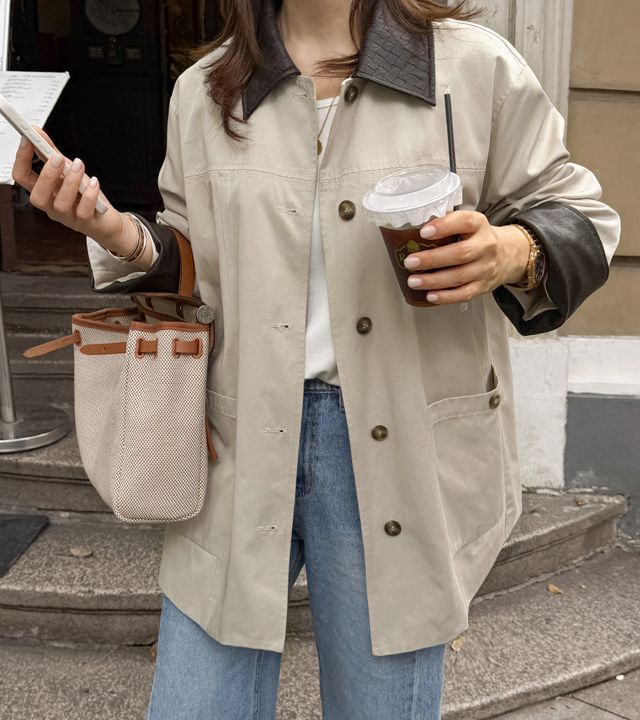 ボッテレザー配色ワークジャケット