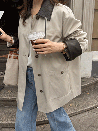 ボッテレザー配色ワークジャケット