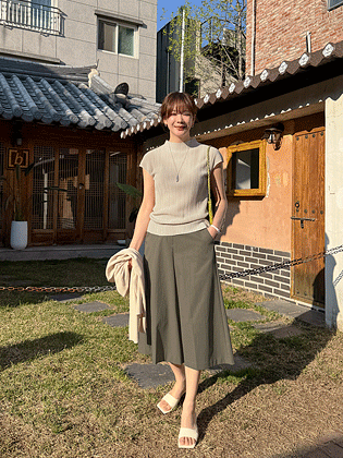 プリーツキャップ袖リネンニット