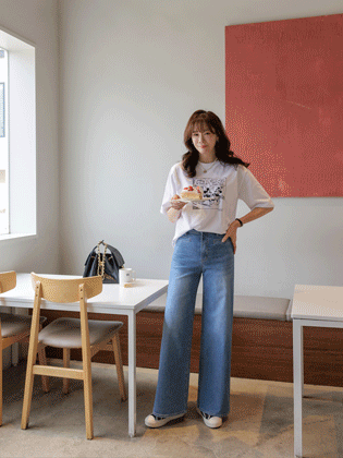 コンフォートストレートワイドデニムパンツ